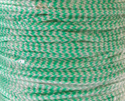 Braided Polyblend Twine White Green 3mm 4mm close-up in a spool showing green PE and white polyester strands.