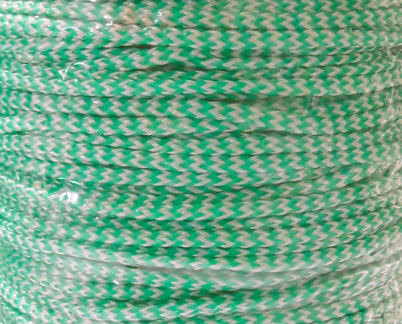 Braided Polyblend Twine White Green 3mm 4mm close-up in a spool showing green PE and white polyester strands.