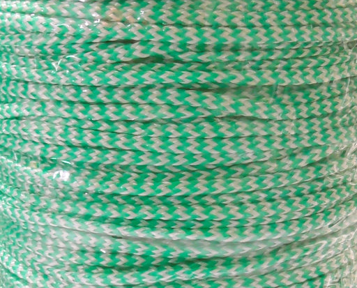 Braided Polyblend Twine White Green 3mm 4mm 5mm spool showcasing green and white braided material.
