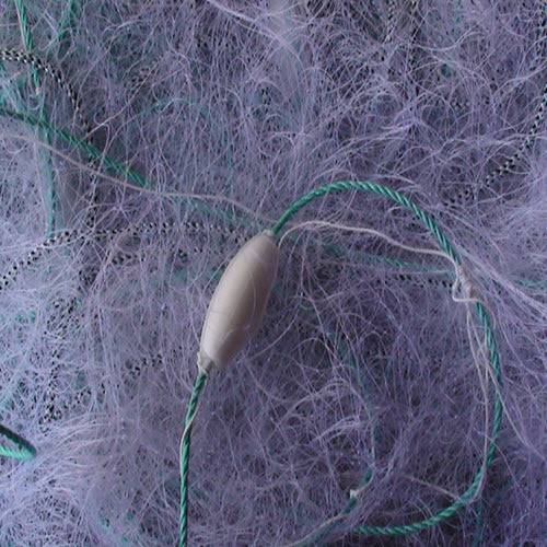 Flounder Net multi-mono floats on rope detail, showcasing the mesh and float connection for fishing use.