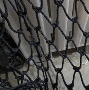 Cray Pot Mesh 120ply 3inch 20MD Black per meter close-up of mesh detailing and texture.