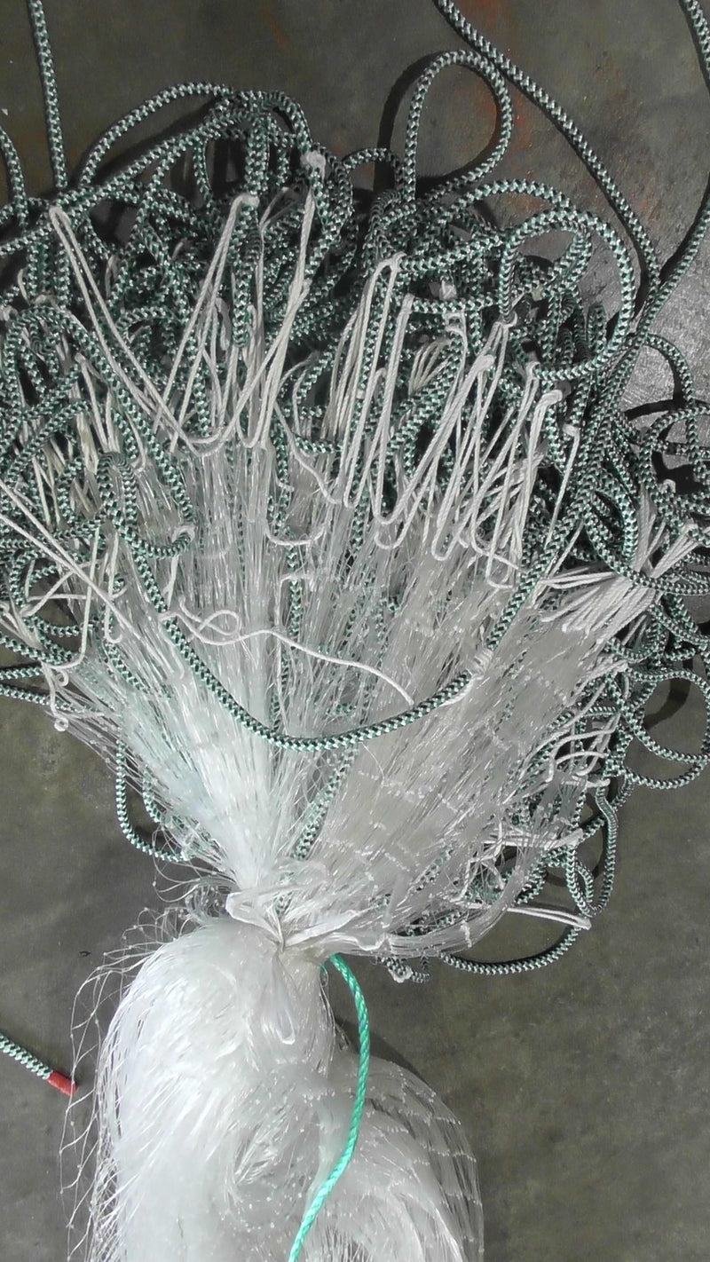 Mullet Nets Mono 20m 30m 40m 50m 60m 100m 90mm & 100mm detailed view of netting with lead-core bottom rope.