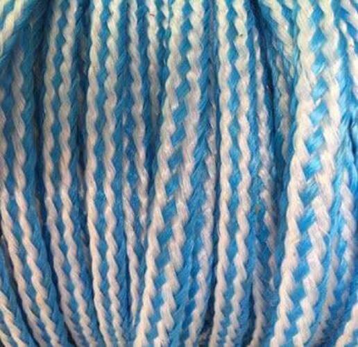 Polyethylene (PE) Braided Floating Ski Rope 220m in white and blue color, showcasing the braided texture.