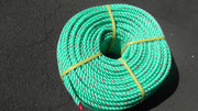 Green Polypropylene rope 12mm x 220m Coil, durable and secure for heavy-duty tasks.