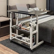 Adjustable Folding Desk with Storage Shelf & Wheels (Black & White) by Habicare