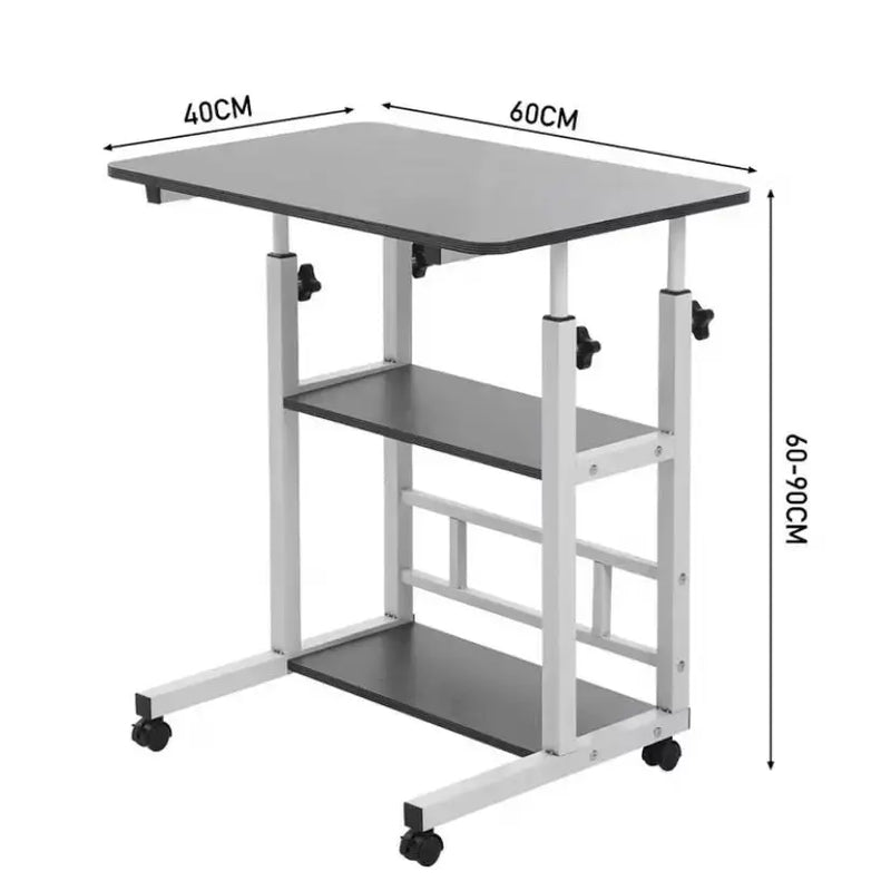 Adjustable Folding Desk with Storage Shelf & Wheels (Black & White) by Habicare