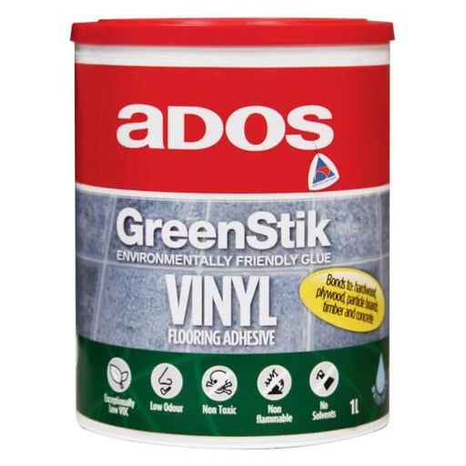 ADOS Greenstik Vinyl Adhesive 1L environmentally friendly glue for flooring installations.