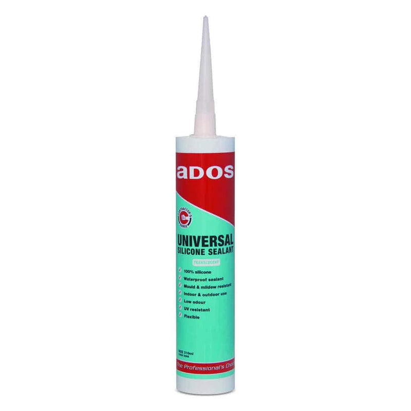CRC ADOS Universal Silicone Sealant 310ml - weather resistant translucent sealant in a tube.