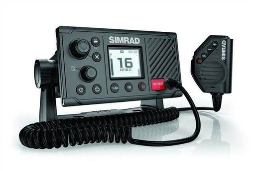 Simrad RS20S Fixed Mount VHF Radio with built-in GPS antenna and front mountable design.