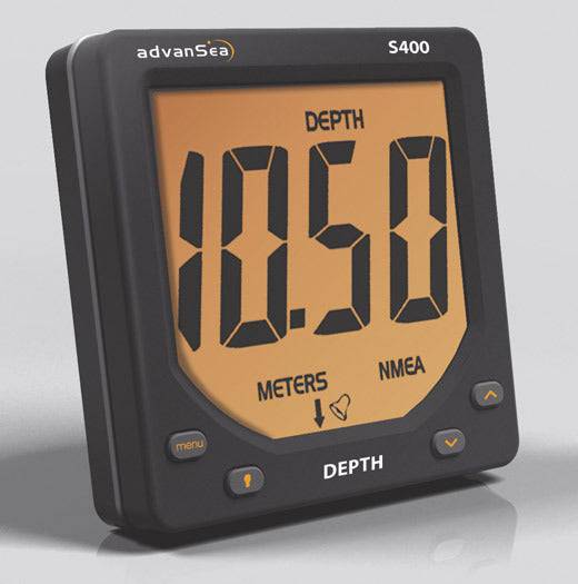advanSea Depth S400 - Display and Transducer showing depth measurement and navigation data.