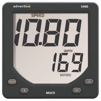 advanSea Multi S400 - Display Only showing speed and depth readings for boat navigation.