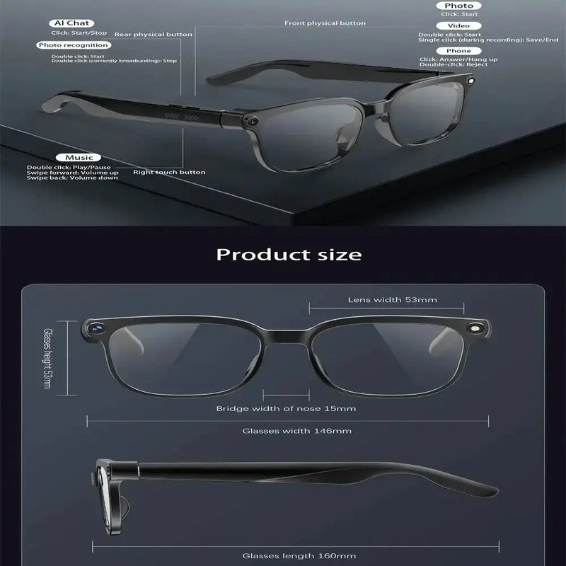 AI Smart Glasses with 8MP Camera & Bluetooth Audio by Habicare