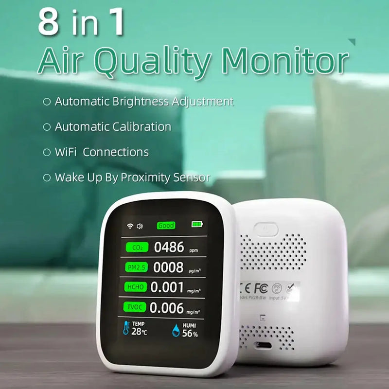Air Quality Monitor – CO2, HCHO, TVOC (8-in-1) by Habicare