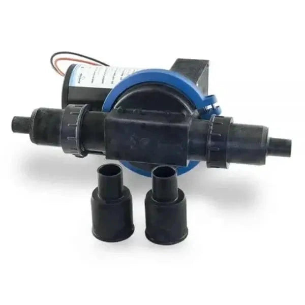 WASTE WATER DIAPHRAM PUMP (12V, 32L) with connectors, black and blue design, self priming, for grey water transfer.