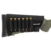 Allen Buttstock Shell Holder – Mesa Neoprene attached to rifle, holding six cartridges for easy access.