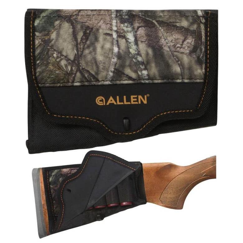 Allen Buttstock Shell Holder -Shotgun MOBU Country showcasing camo fabric and elastic back for easy attachment.