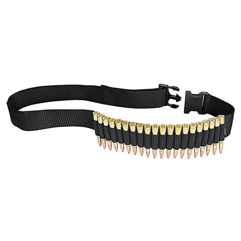 Allen Shell Belt Holds 20 Rifle Cartridges with elastic loops for centrefire cartridges in black webbing.