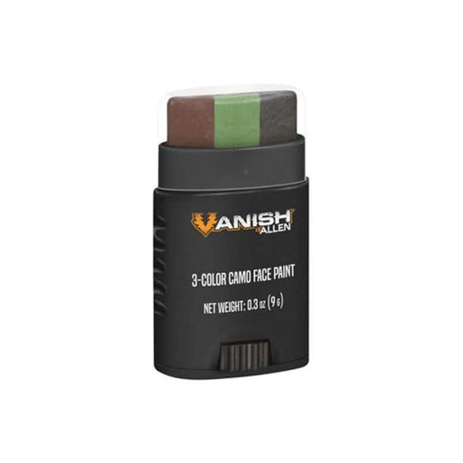 Allen Vanish Camo Face Paint Stick – 3 Colour, featuring brown, green, and black face paint for easy application.