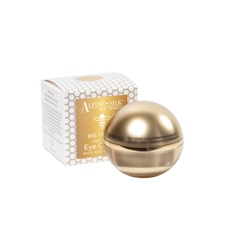 Alpine Silk Bee Venom Eye Cream 30g product packaging and jar for skin firming and hydration.