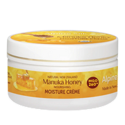 Alpine Silk Manuka Honey Moisture Cream 100g jar with MGO 260+ label, nourishing skin moisturizer.