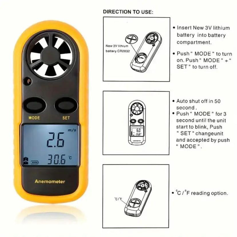 Anemometer - Wind Speed & Air Temperature Meter by 9eight5