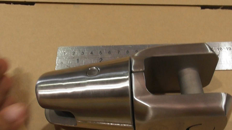 Kong Anchor Swivel SS-316 For 12-13-14mm Chain - In store, showing detail and measurement with a ruler.