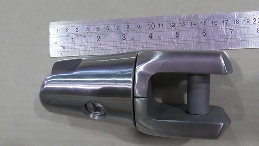 Kong Anchor Swivel SS-316 For 12-13-14mm Chain - In store, showing stainless steel design with measuring ruler.