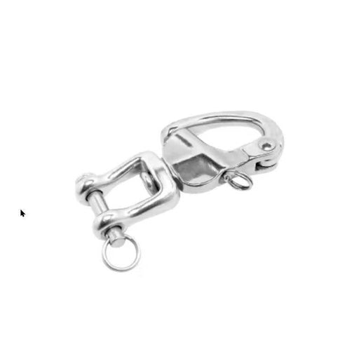 Swivel Snap Shackle with Clevis Pin 16mm SS in marine grade stainless steel with spring-activated locking mechanism.