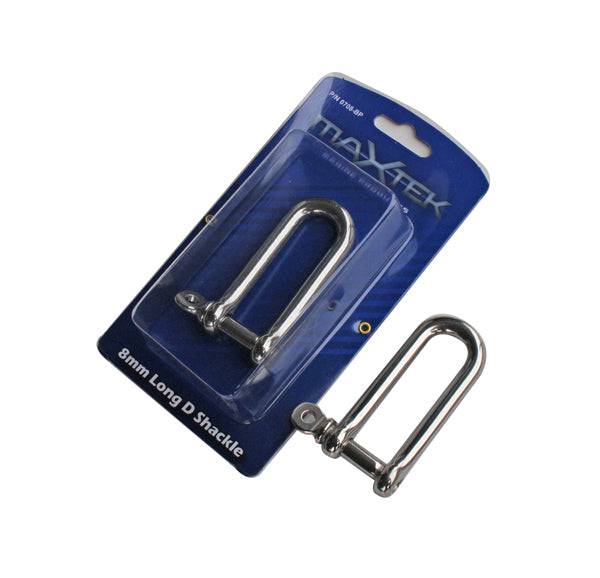 D Shackle 8mm Long 316 Stainless Steel packaging showcasing two shackles