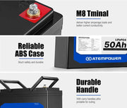 12V 50Ah Lithium Battery LiFePO4 Deep Cycle Marine 4WD Replace AGM by salelink.co.nz