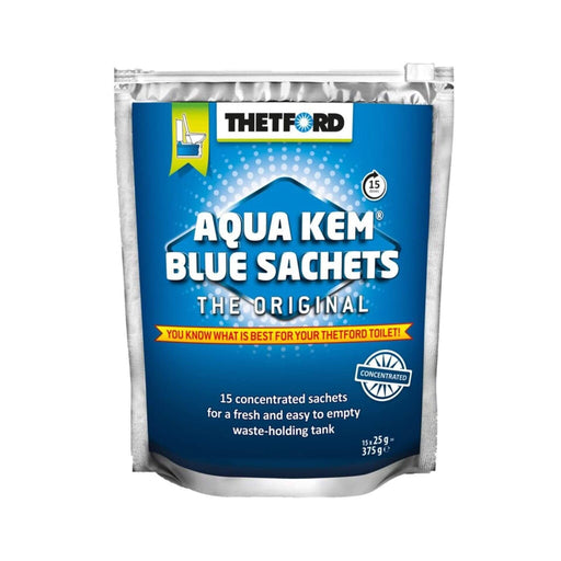 Aqua Kem Blue sachets for portable toilets, the original solution for waste tank freshness and odour control.