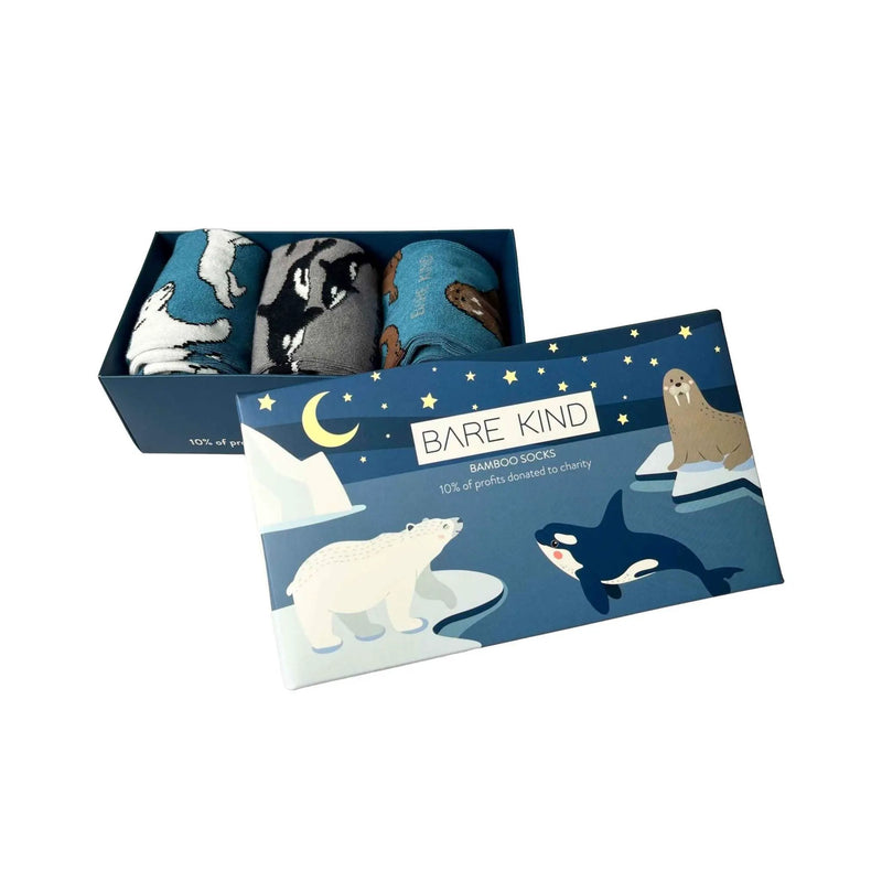 Arctic Animals Bamboo Socks Gift Box of 3 by Barekind NZ