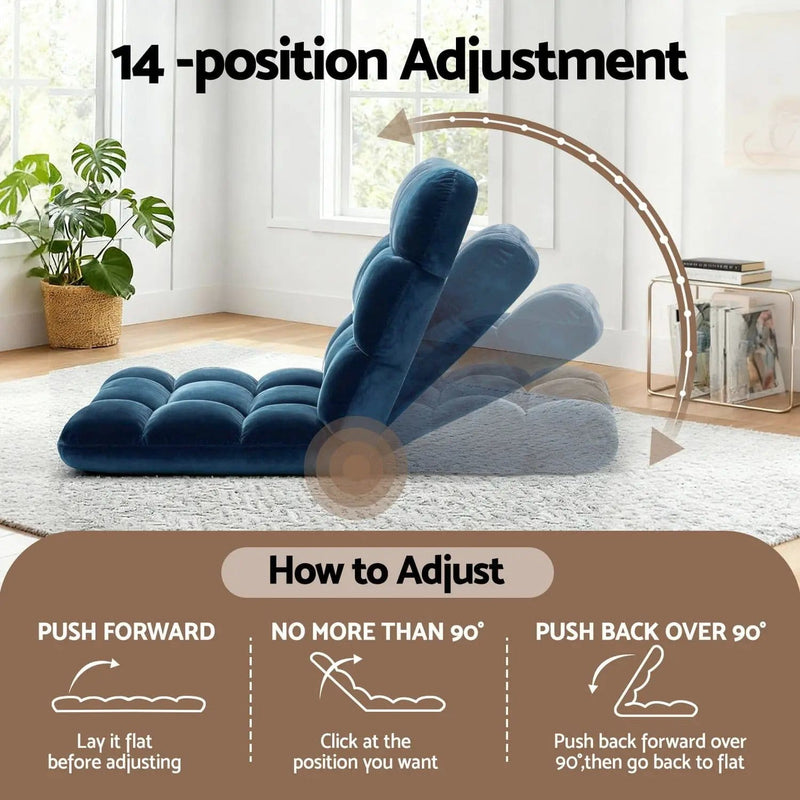 SportZone.co.nz Furniture > Bar Stools & Chairs > Arm Chairs & Recliners Artiss 2PCS Floor Lounge Sofa Bed Flannel Fabric Navy Artiss 2PCS Floor Lounge Sofa Bed Flannel Fabric Navy