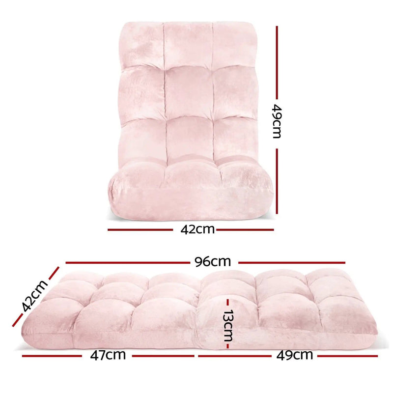 SportZone.co.nz Furniture > Bar Stools & Chairs > Arm Chairs & Recliners Artiss 2PCS Floor Lounge Sofa Bed Flannel Fabric Pink Artiss 2PCS Floor Lounge Sofa Bed Flannel Fabric Pink
