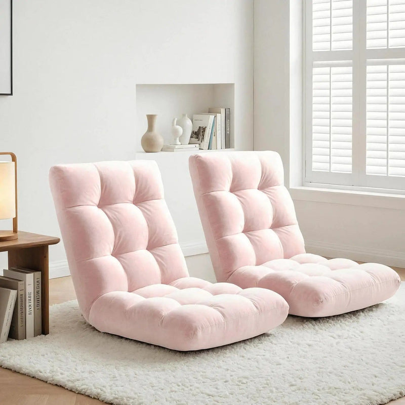 SportZone.co.nz Furniture > Bar Stools & Chairs > Arm Chairs & Recliners Artiss 2PCS Floor Lounge Sofa Bed Flannel Fabric Pink Artiss 2PCS Floor Lounge Sofa Bed Flannel Fabric Pink