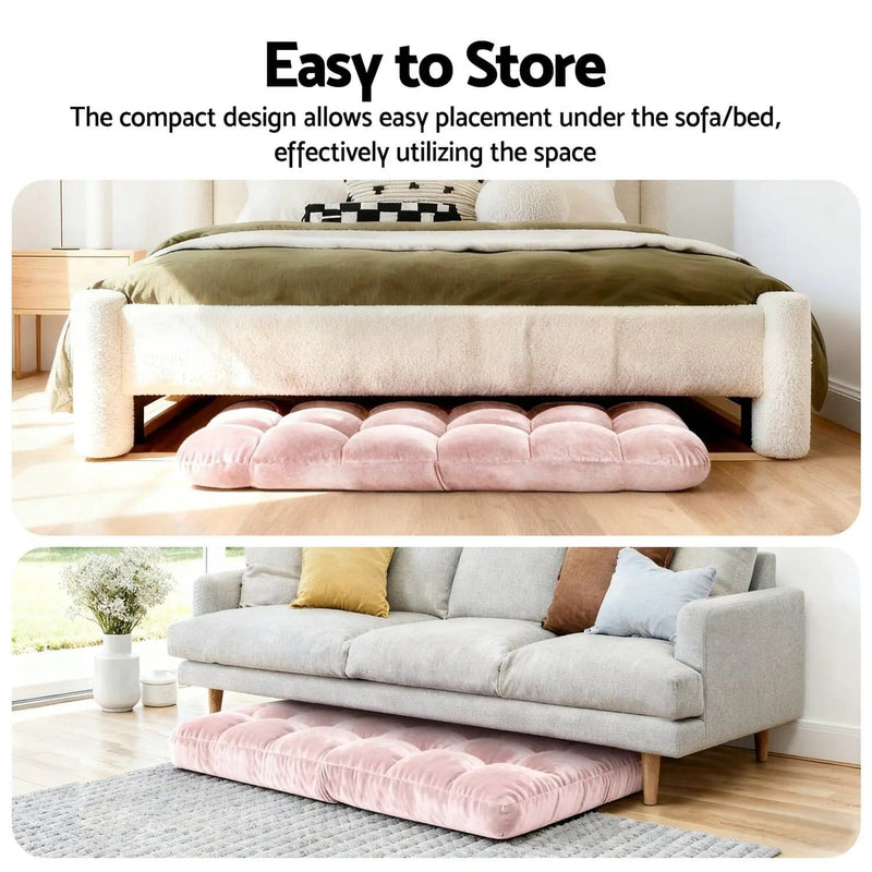 SportZone.co.nz Furniture > Bar Stools & Chairs > Arm Chairs & Recliners Artiss 2PCS Floor Lounge Sofa Bed Flannel Fabric Pink Artiss 2PCS Floor Lounge Sofa Bed Flannel Fabric Pink