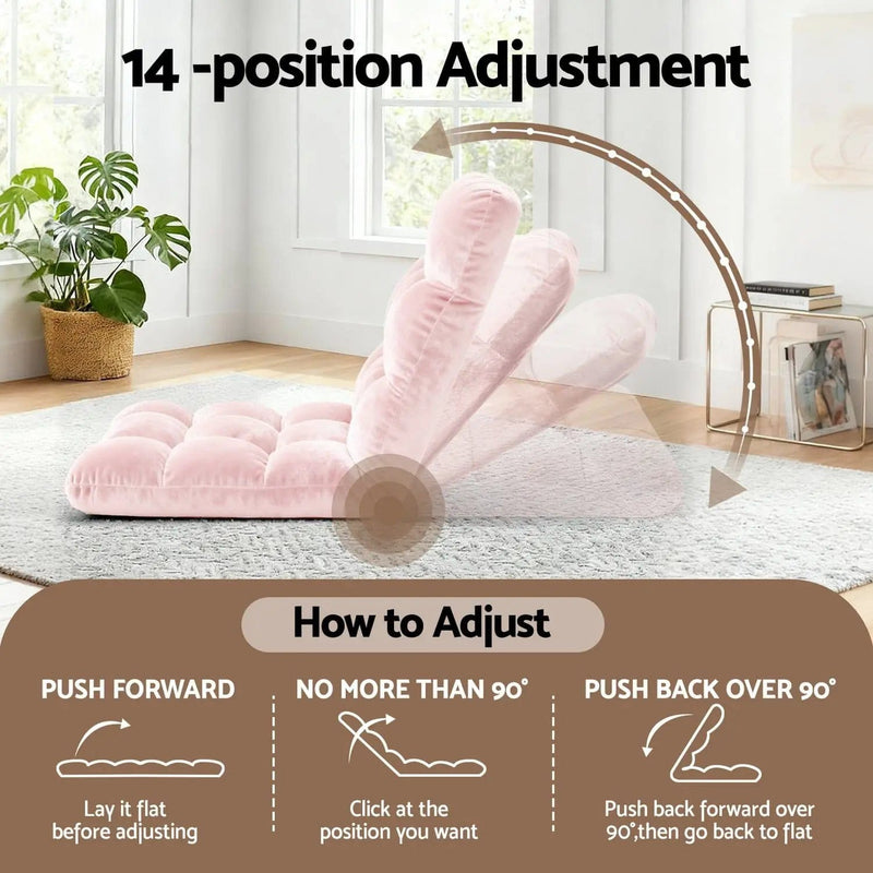 SportZone.co.nz Furniture > Bar Stools & Chairs > Arm Chairs & Recliners Artiss 2PCS Floor Lounge Sofa Bed Flannel Fabric Pink Artiss 2PCS Floor Lounge Sofa Bed Flannel Fabric Pink