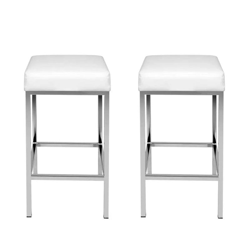 Artiss 2x Bar Stools Leather Padded Metal White by SportZone.co.nz