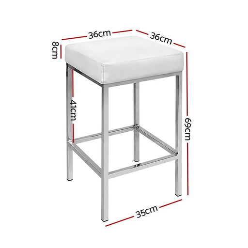 Artiss 2x Bar Stools Leather Padded Metal White by SportZone.co.nz