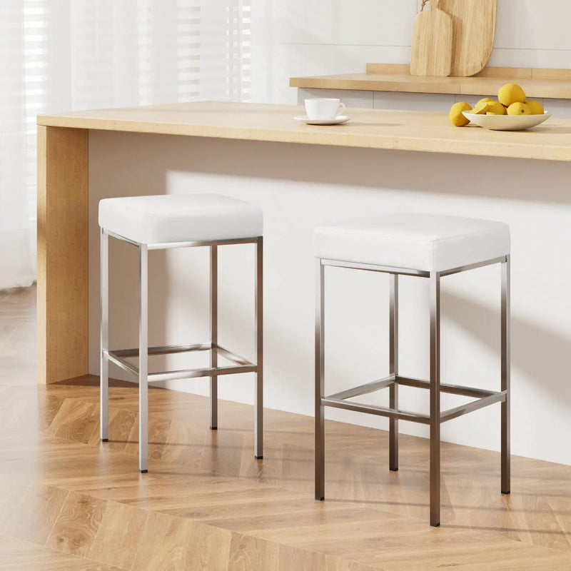 Artiss 2x Bar Stools Leather Padded Metal White by SportZone.co.nz