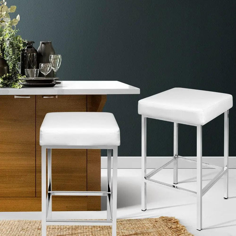 Artiss 2x Bar Stools Leather Padded Metal White by SportZone.co.nz