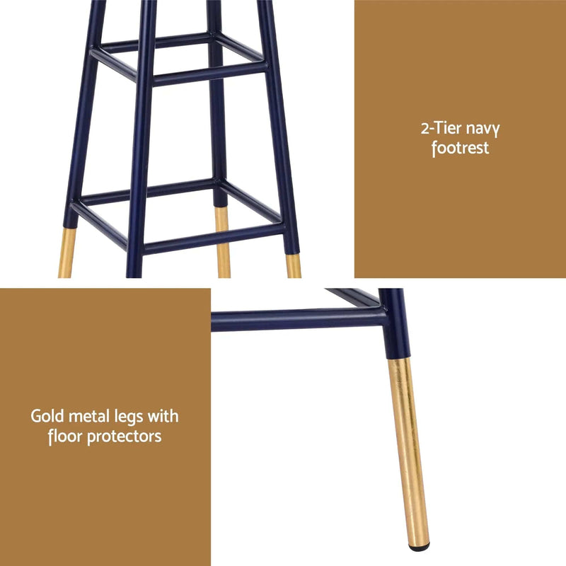 SportZone.co.nz Furniture > Bar Stools & Chairs > Table & Bar Stools Artiss 2x Bar Stools Metal Gold Navy Artiss 2x Bar Stools Metal Gold Navy
