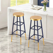 SportZone.co.nz Furniture > Bar Stools & Chairs > Table & Bar Stools Artiss 2x Bar Stools Metal Gold Navy Artiss 2x Bar Stools Metal Gold Navy