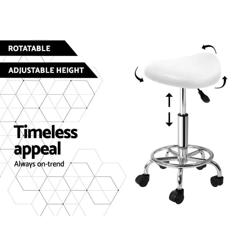 SportZone.co.nz Furniture > Living Room > Ottomans & Footstools Artiss 2x Salon Stool Saddle Swivel Chair White Artiss 2x Salon Stool Saddle Swivel Chair White