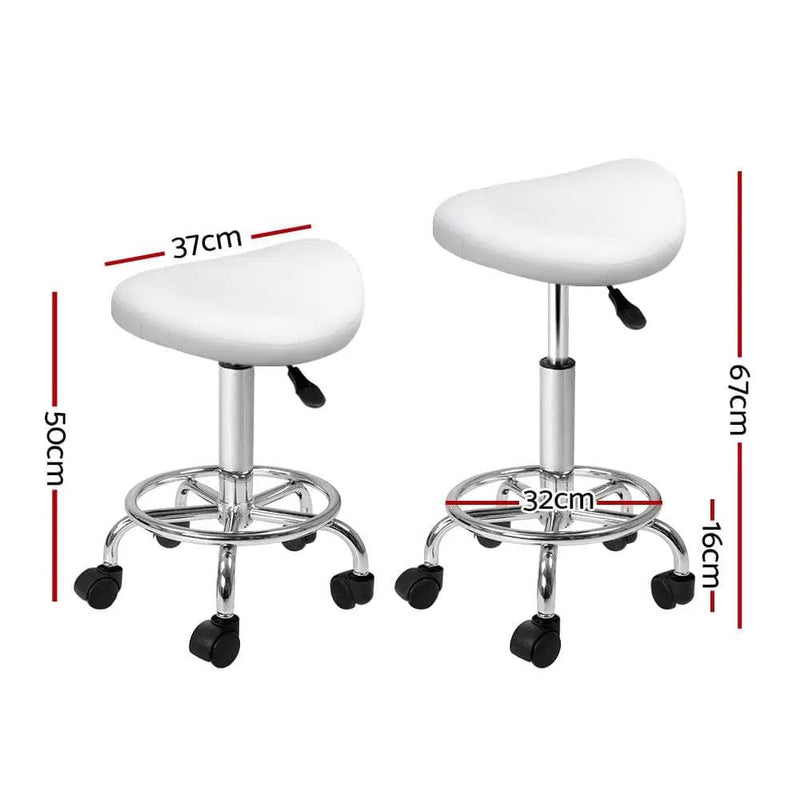 SportZone.co.nz Furniture > Living Room > Ottomans & Footstools Artiss 2x Salon Stool Saddle Swivel Chair White Artiss 2x Salon Stool Saddle Swivel Chair White