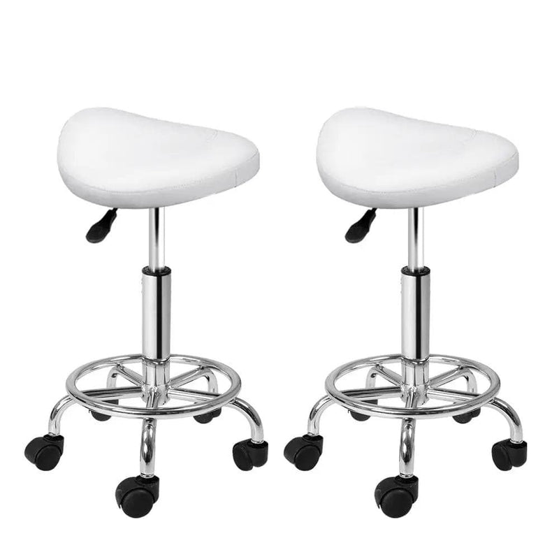 SportZone.co.nz Furniture > Living Room > Ottomans & Footstools Artiss 2x Salon Stool Saddle Swivel Chair White Artiss 2x Salon Stool Saddle Swivel Chair White