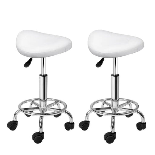 SportZone.co.nz Furniture > Living Room > Ottomans & Footstools Artiss 2x Salon Stool Saddle Swivel Chair White Artiss 2x Salon Stool Saddle Swivel Chair White