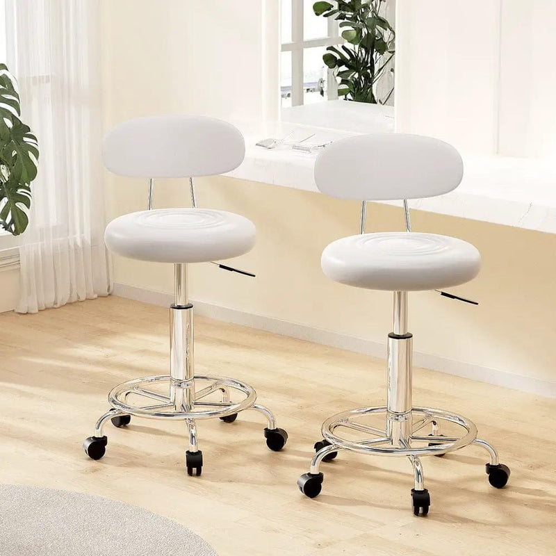 SportZone.co.nz Furniture > Living Room > Ottomans & Footstools Artiss 2x Salon Stool Swivel Chair Backrest White Artiss 2x Salon Stool Swivel Chair Backrest White