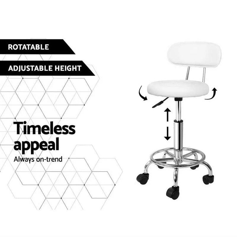 SportZone.co.nz Furniture > Living Room > Ottomans & Footstools Artiss 2x Salon Stool Swivel Chair Backrest White Artiss 2x Salon Stool Swivel Chair Backrest White