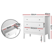 SportZone.co.nz Furniture > Bedroom > Dressers Artiss 3 Chest of Drawers - BRITTANY White Artiss 3 Chest of Drawers - BRITTANY White